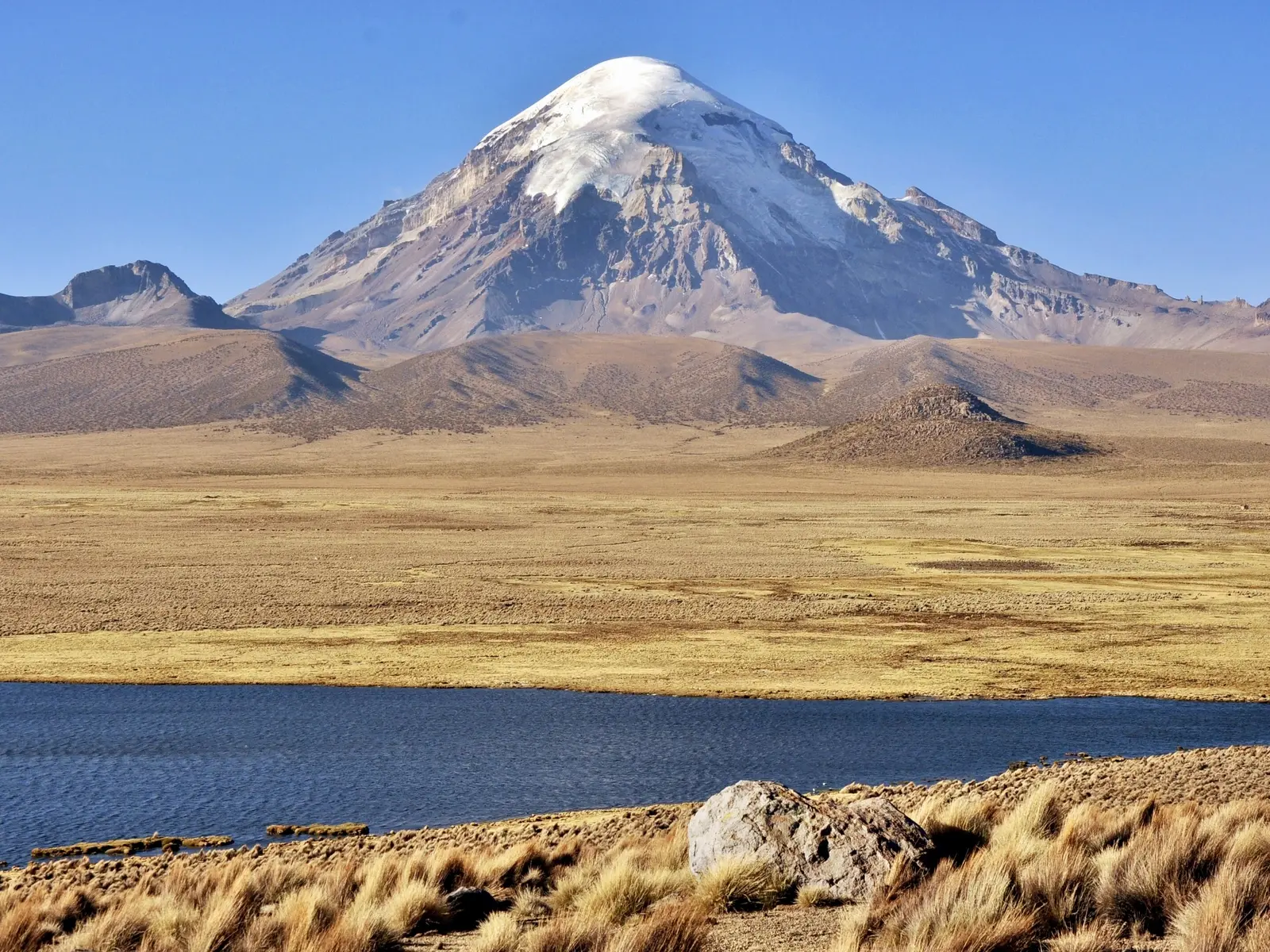 Blick auf den höchsten Berg Boliviens, den Sajama (6.542 m) 