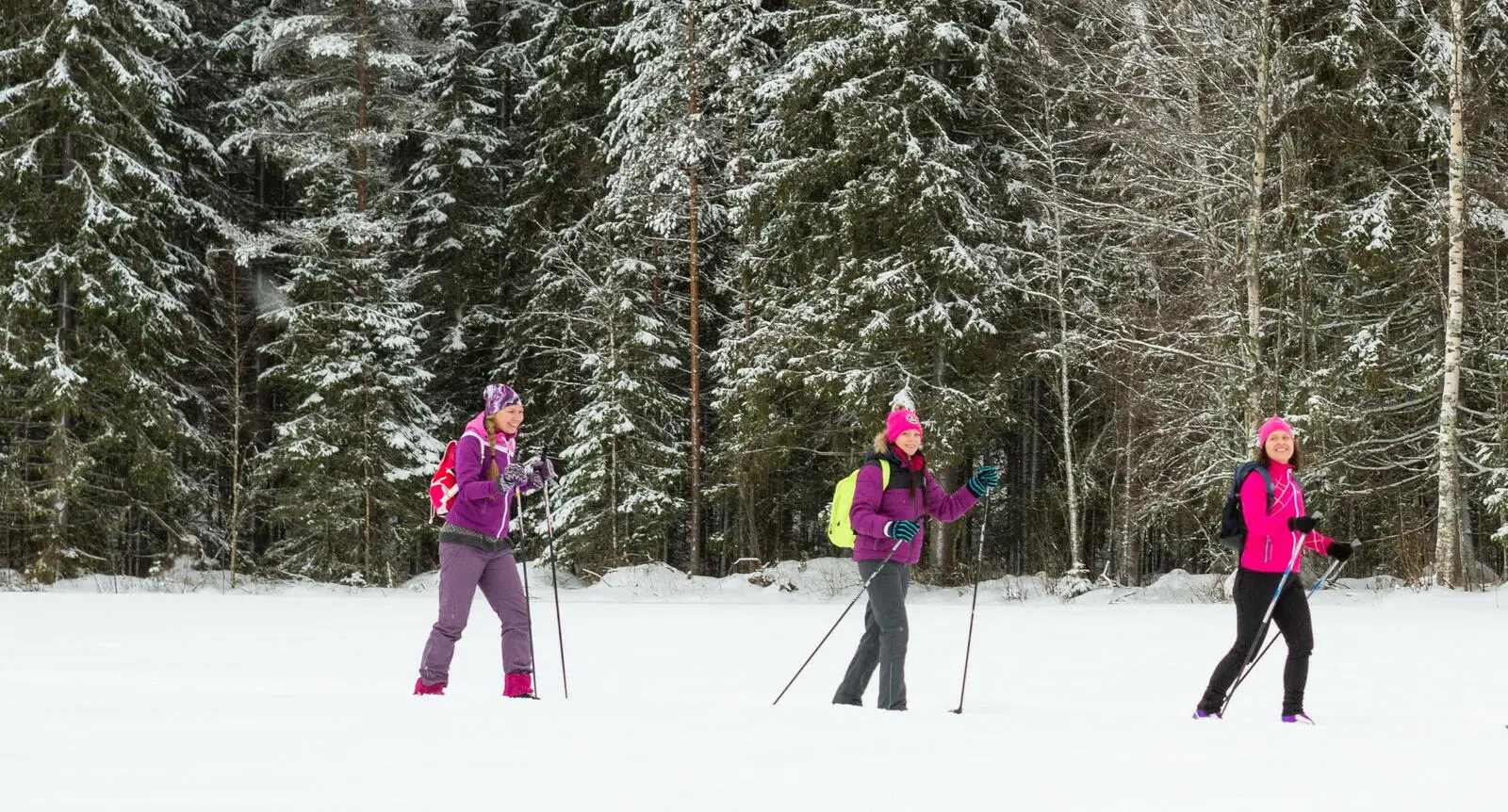 Auf Loipen geht es per Ski über zugefrorene Seen, schneebedeckte Felder...
