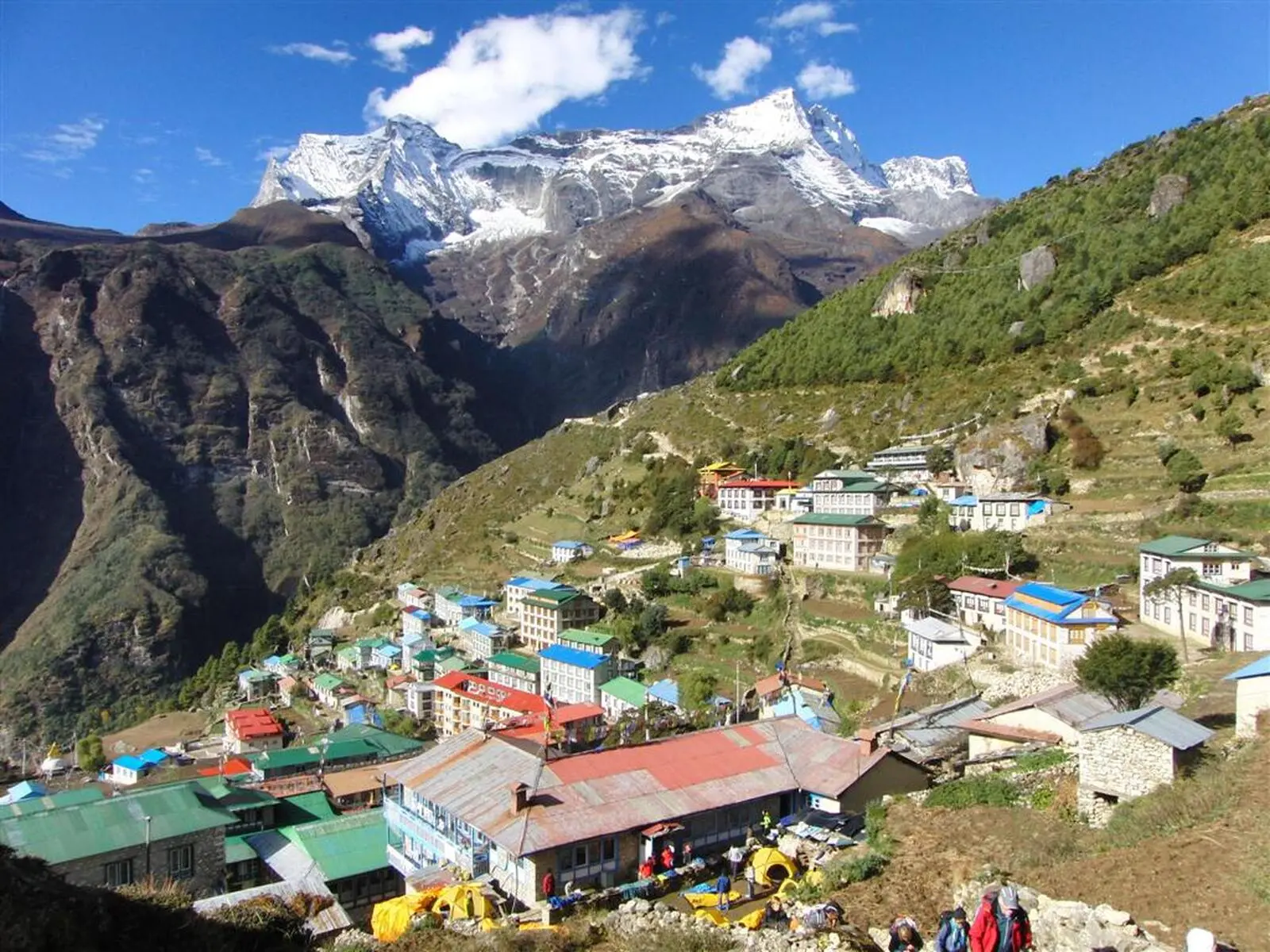 Bergpanorama und Sherpa-Kultur in Namche Bazaar