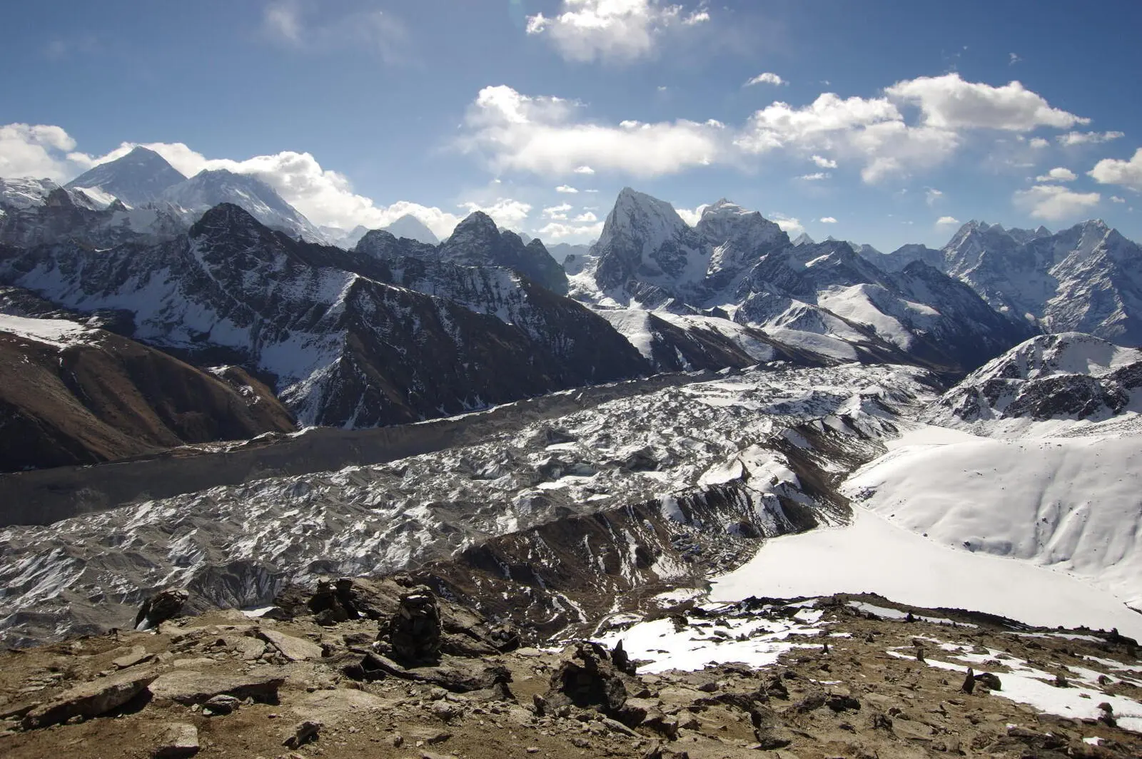 Panorama vom Gokyo-Ri auf Everest, Nuptse, Makalu und Cholatse